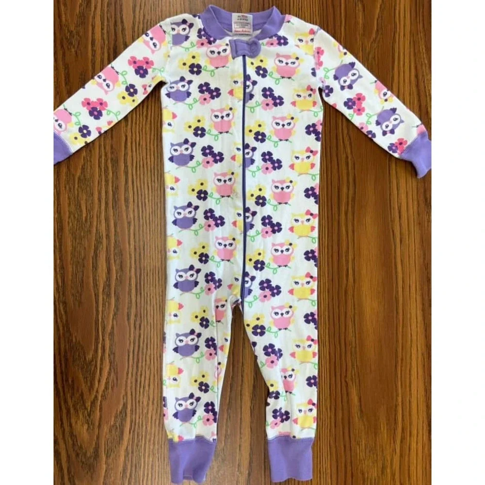 Hanna Andersson 80 18-24m Owl Floral Organic Cotton Zip Sleeper Pajamas Purple